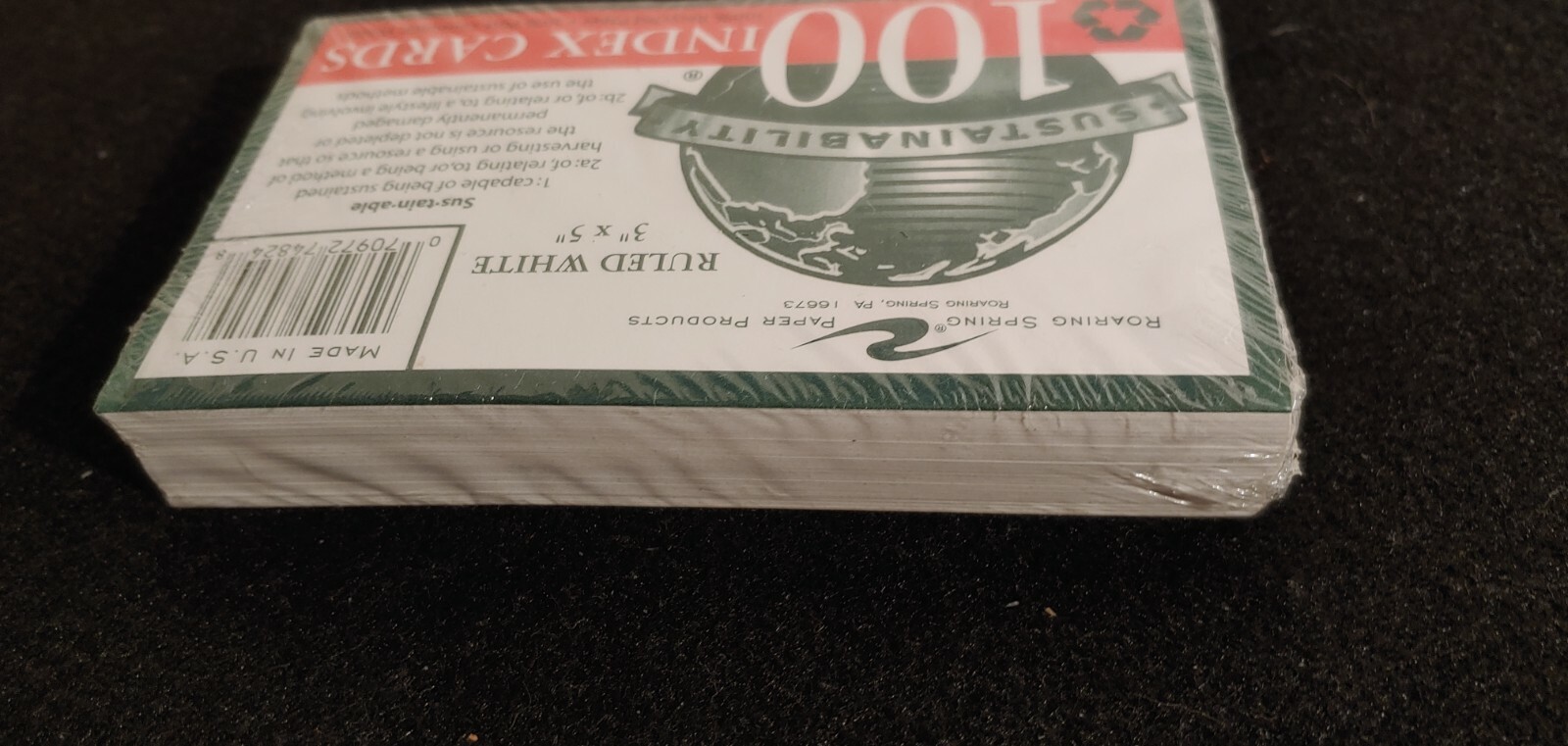 Roaring Spring Sustainability Ruled White 3in x 5in 100 count Index Cards