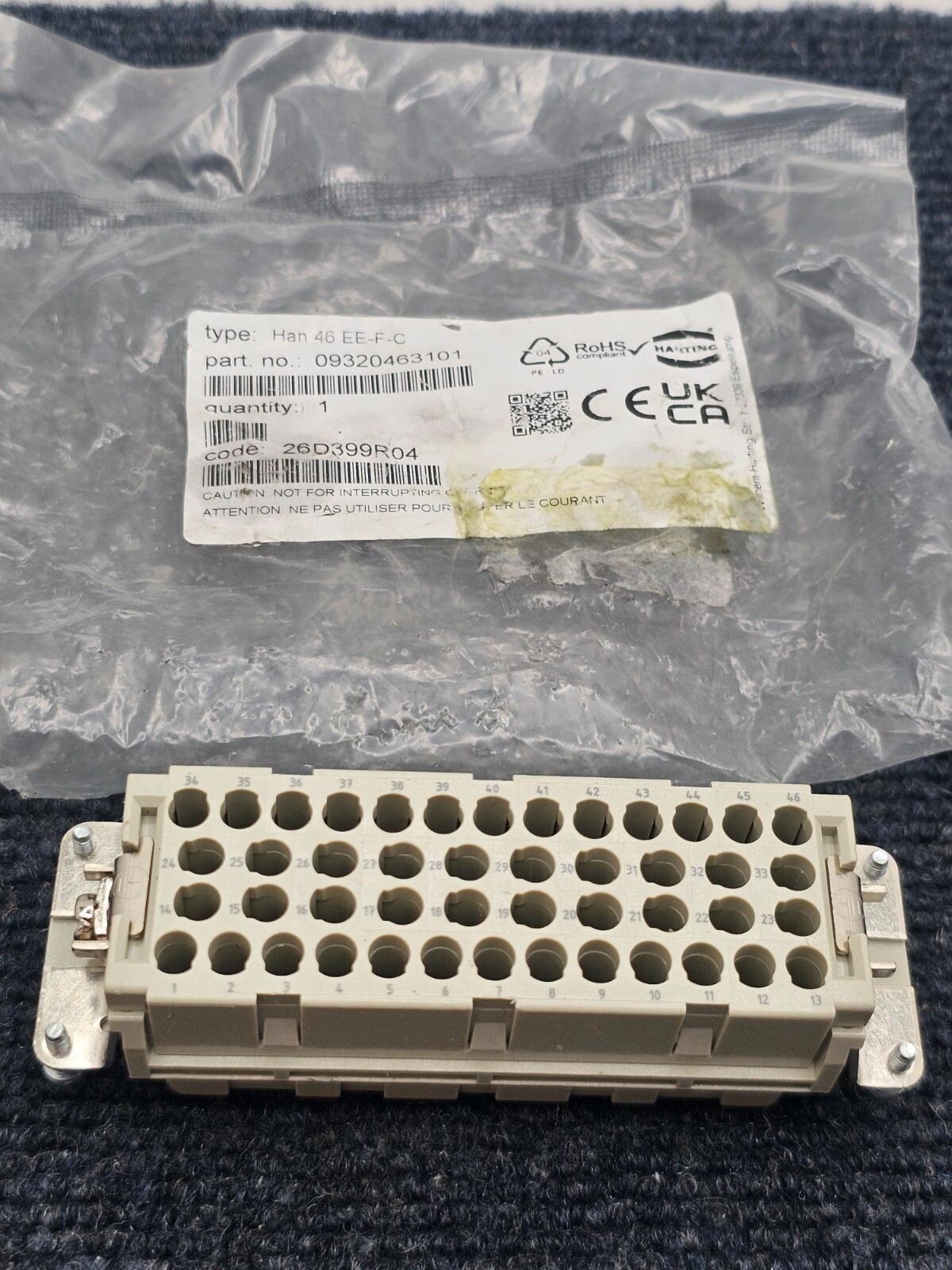 Harting 09320463101: HAN46EE-F-C Rectangular Connector 16A 500V 6kV 3