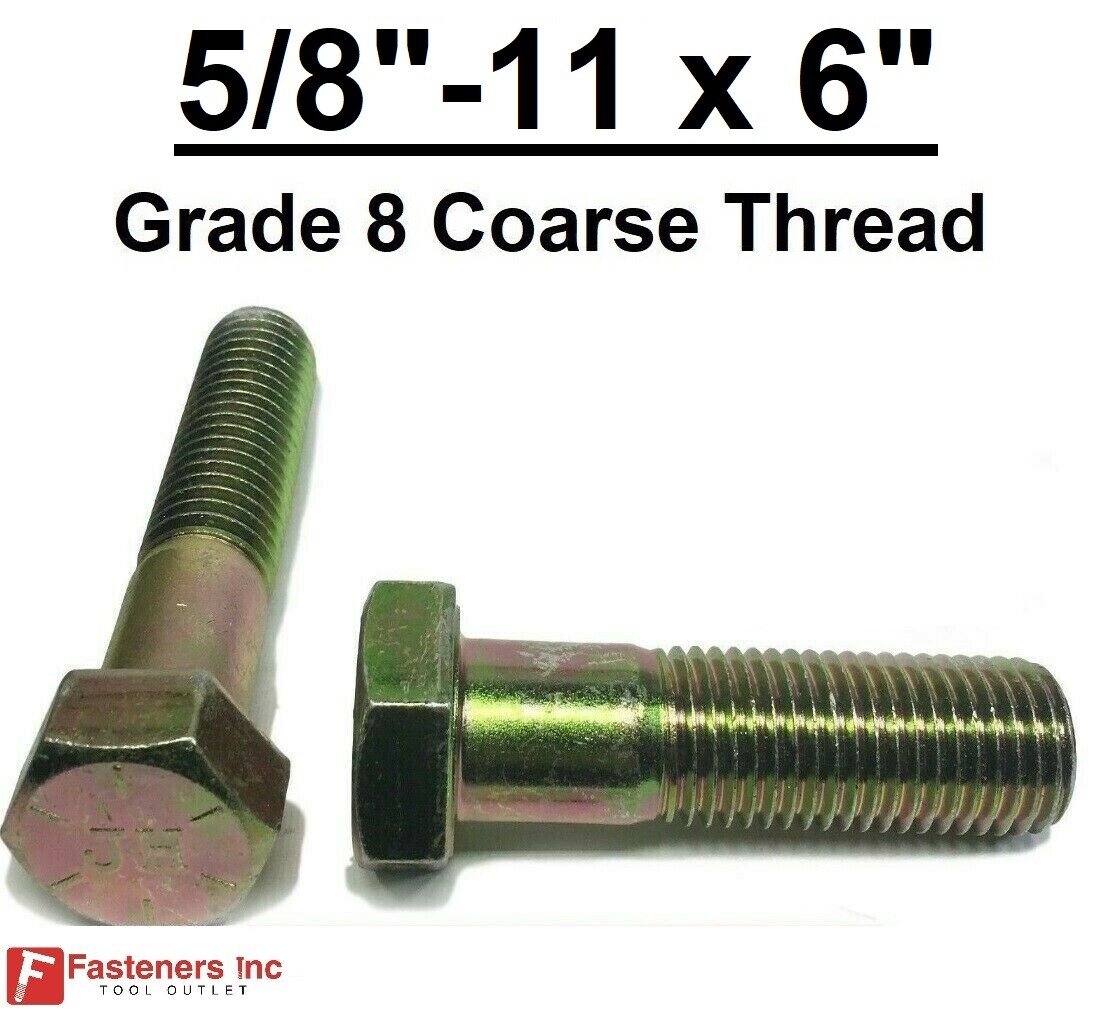 5/8-11 x 6″ Hex Bolt Yellow Zinc Plated Grade 8 Cap Screw Coarse Thread