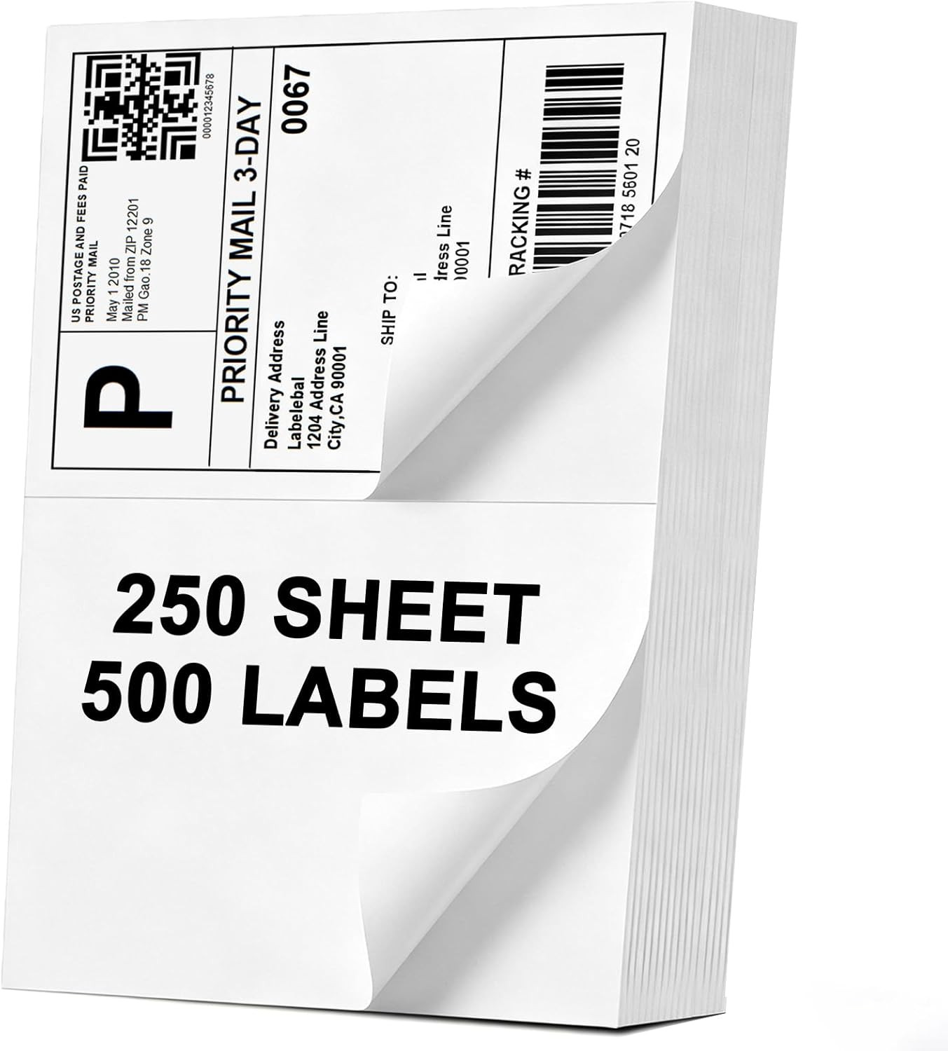 (500 Labels/250 Sheets) Half Sheet Labels, Shipping Labels 2 per Sheet for Lase