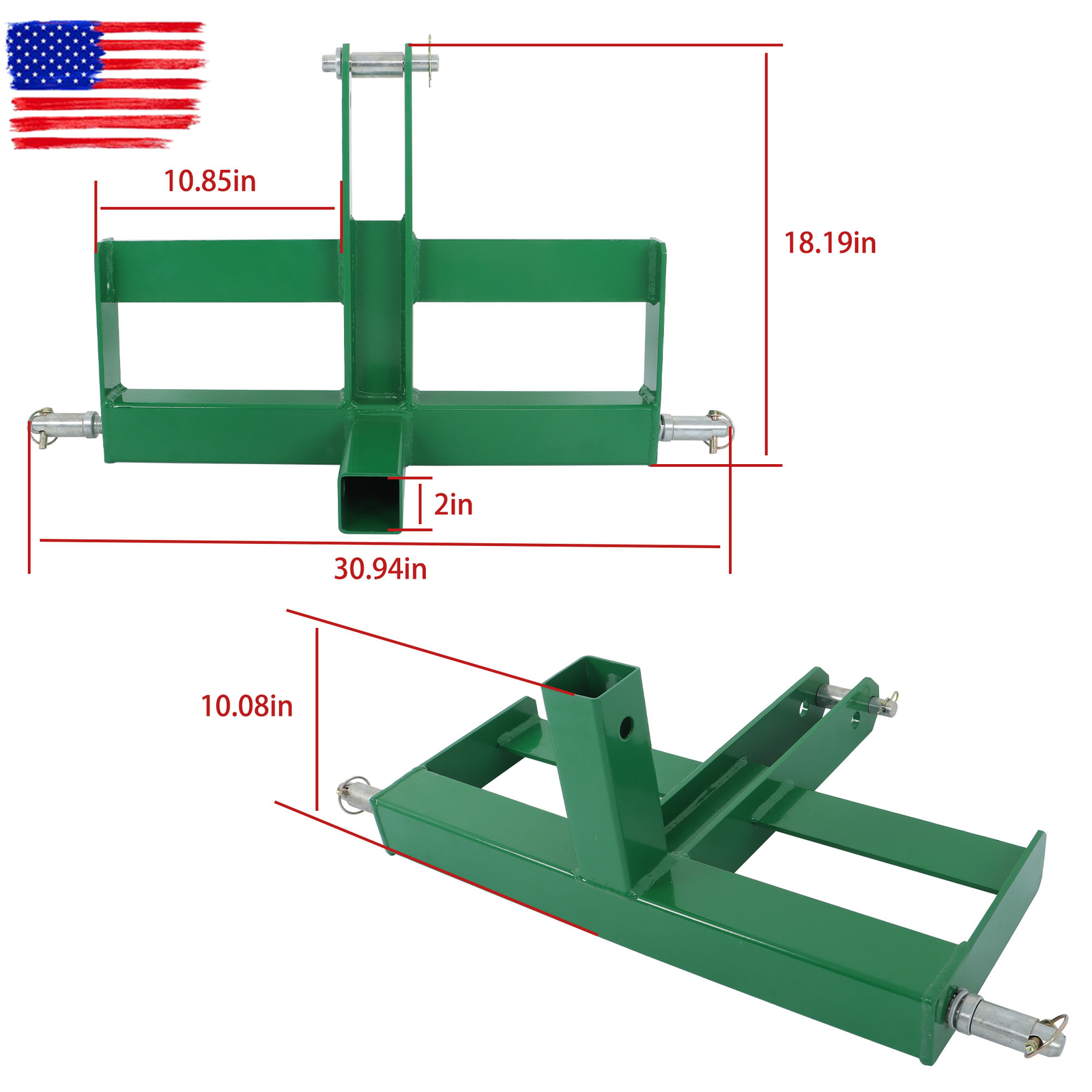 3 Point 2″ Receiver Hitch Drawbar W/Suitcase Weight Brackets For CAT 1 Tractor