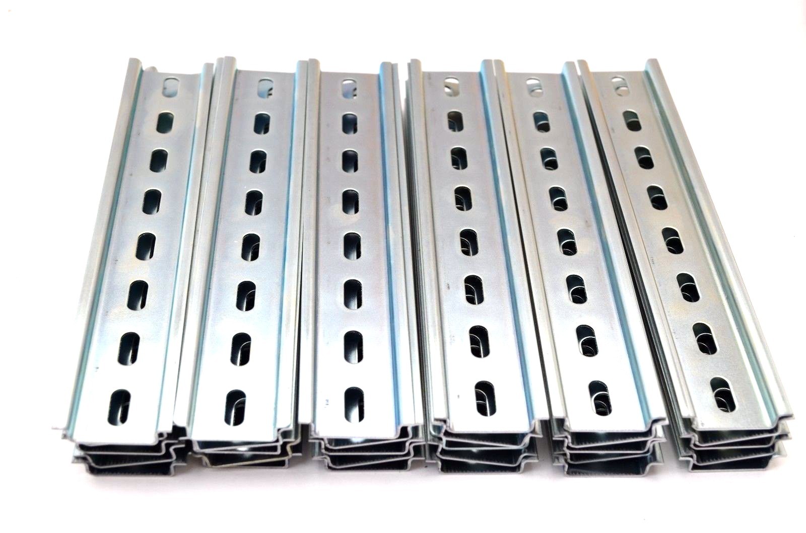 30 Pieces DIN Rail Slotted Steel Zinc Plated RoHS 8 in. long 35mm 7.5mm 20 ft.