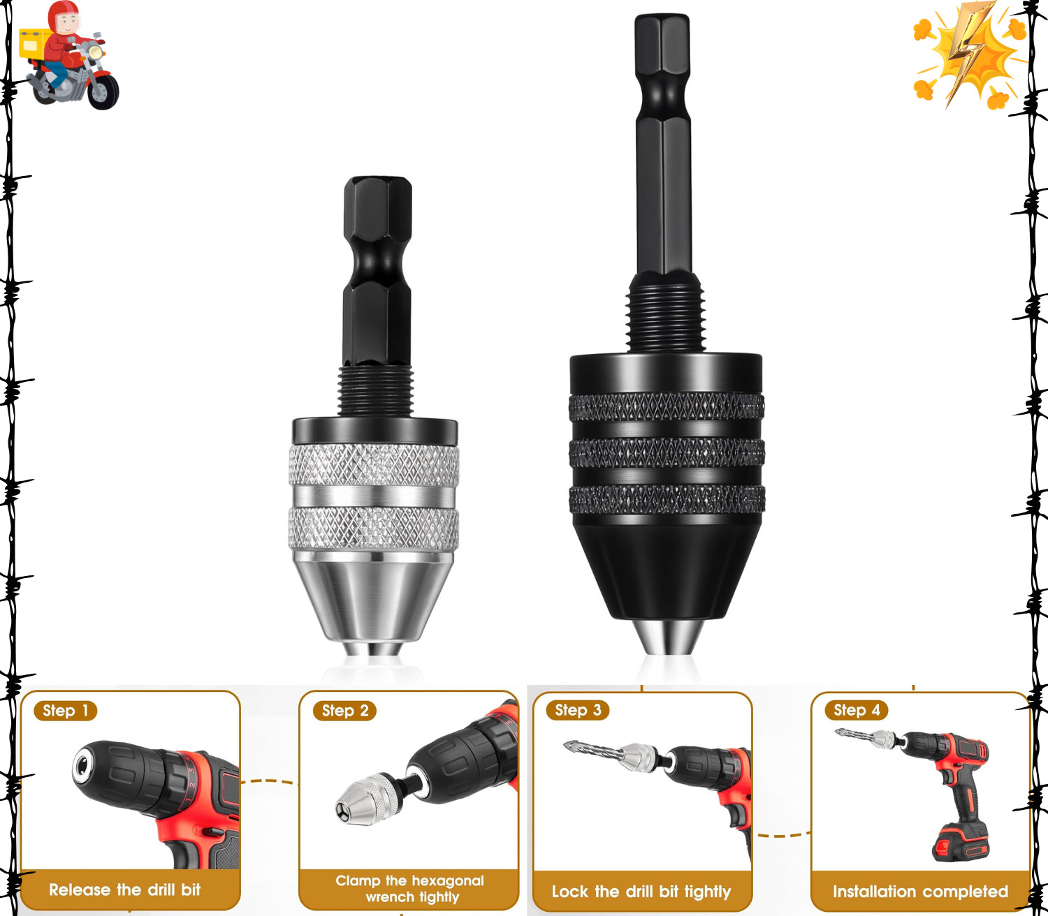 2 PCS Keyless Drill Chuck for Impact Driver, 1/4 Inch Hex Shank Drill Chuck F…