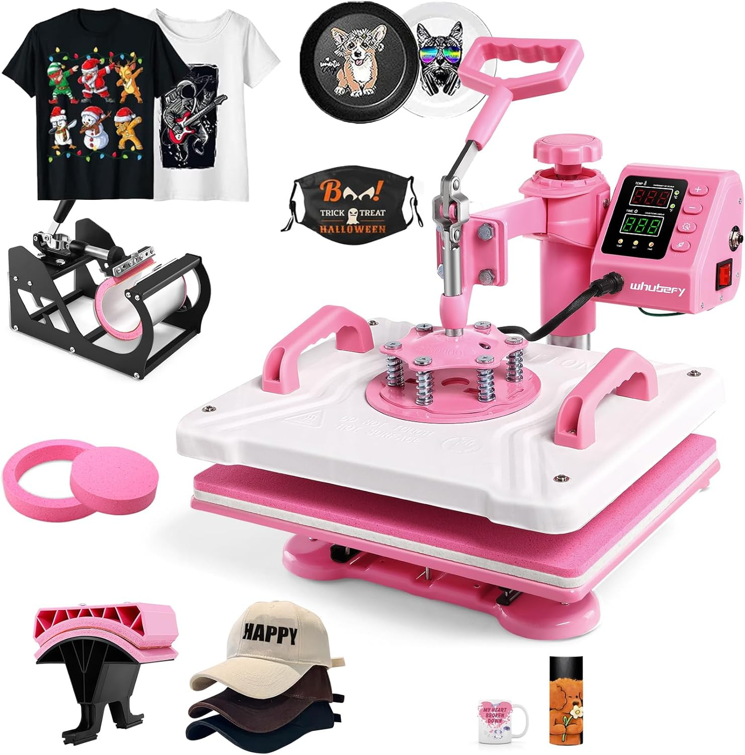5 in 1 Heat Press Machine 12×15, Pink Sublimation & Tumbler Press