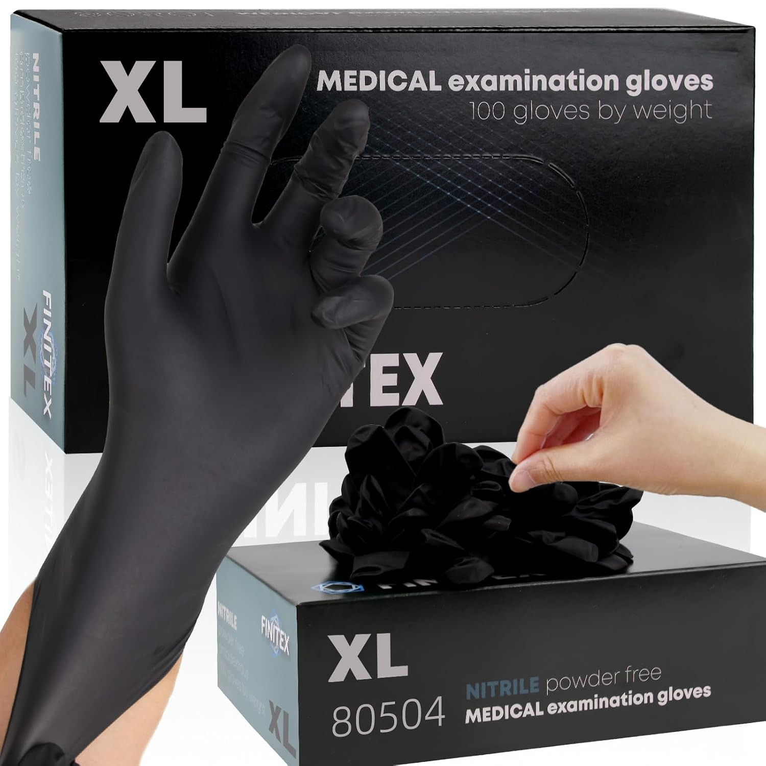 FINITEX Black Nitrile Disposable Gloves, 5mil, Powder/Latex Free, Medical Exam