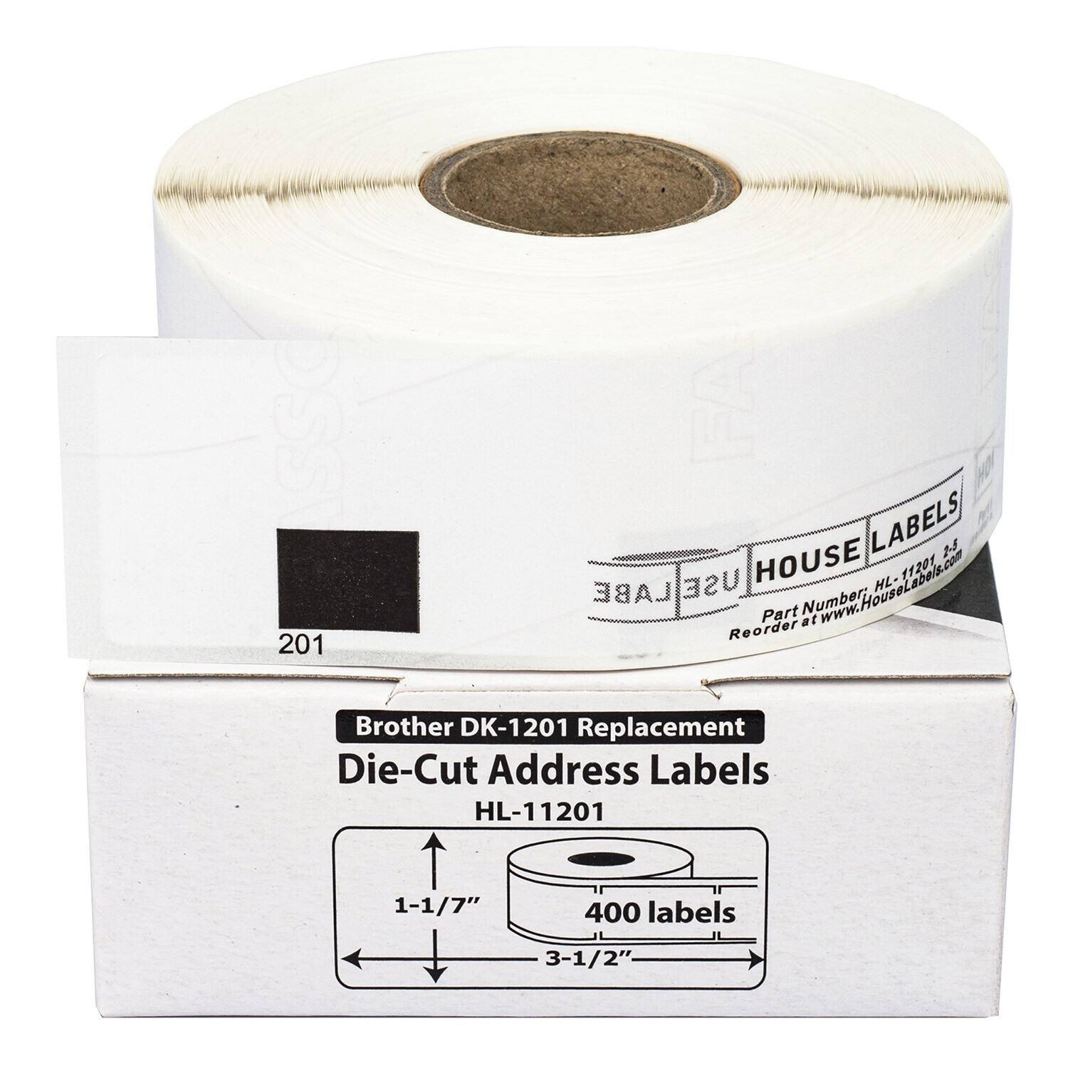 Non-OEM Fits BROTHER DK-1201 Labels (1-1/7″ x 3-1/2″) – (1) Roll of 400