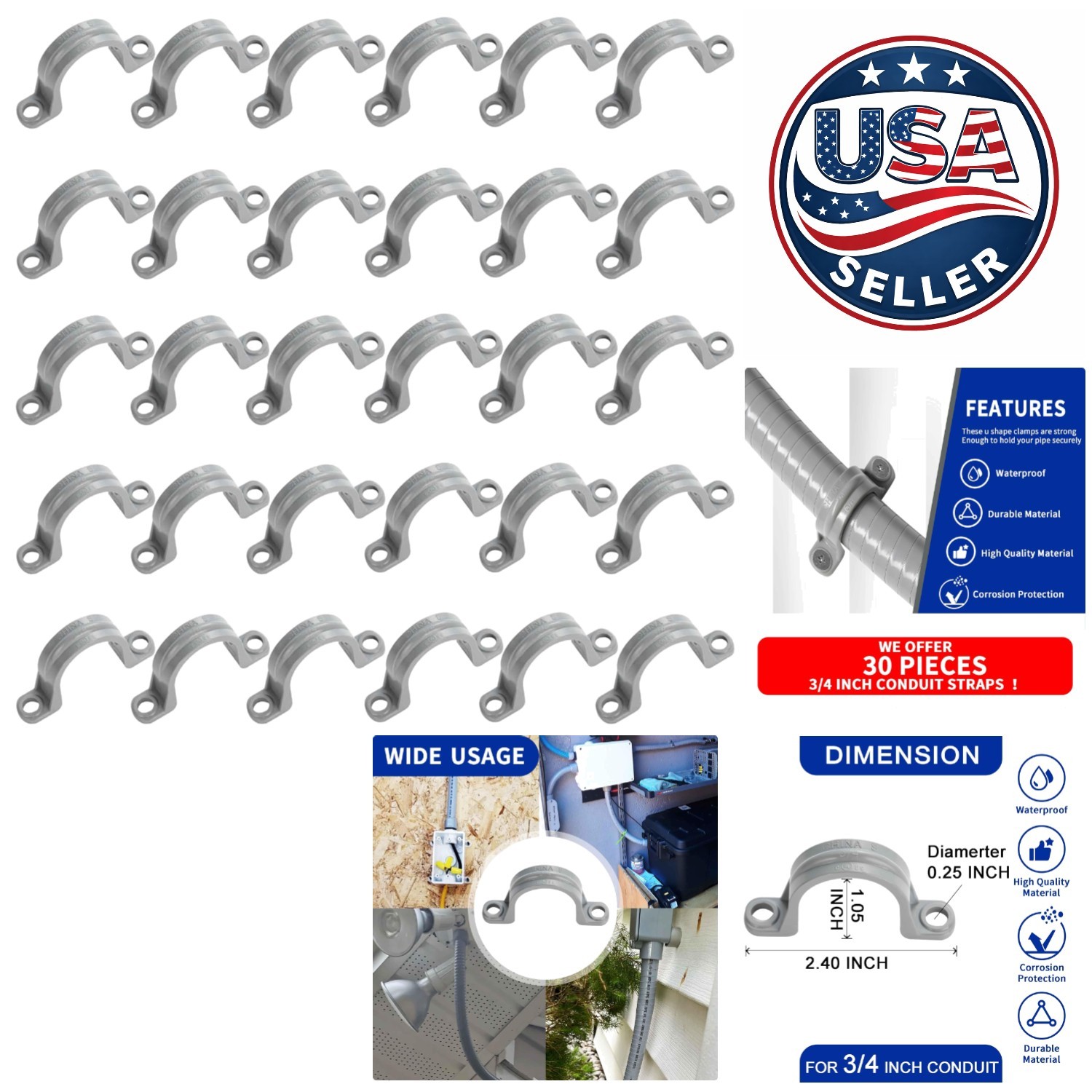 Easy-to-Install 30 Pack 3/4″ PVC Conduit Strap Fittings for All Applications