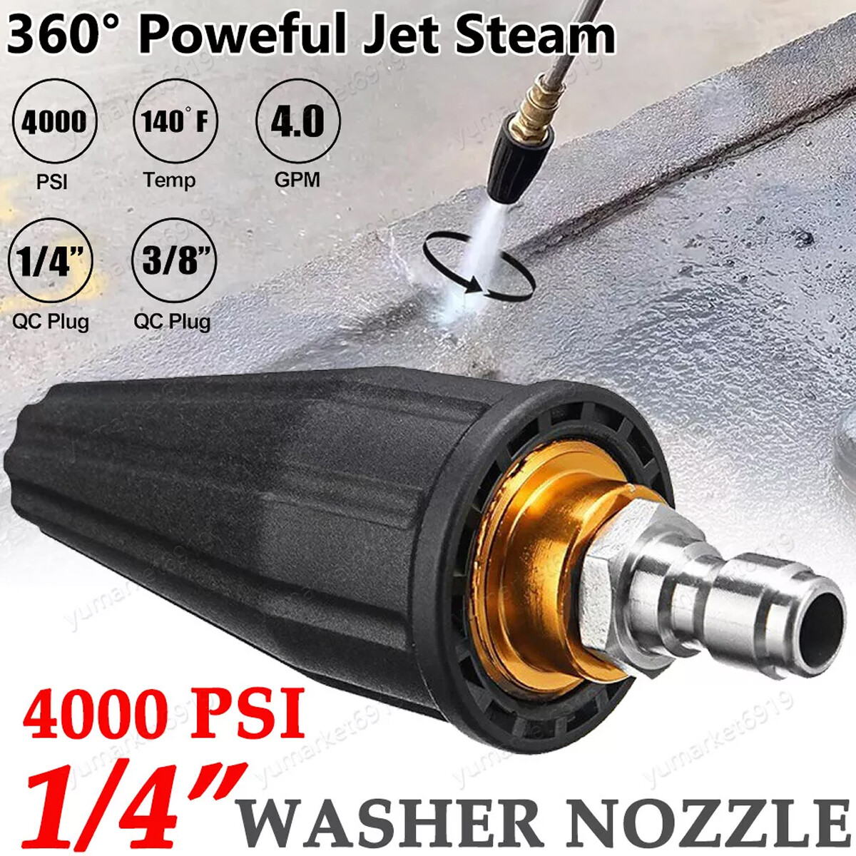 High Pressure Washer Rotating Turbo Nozzle Spray Tip 4000PSI 1/4″ Quick 4.0GPM