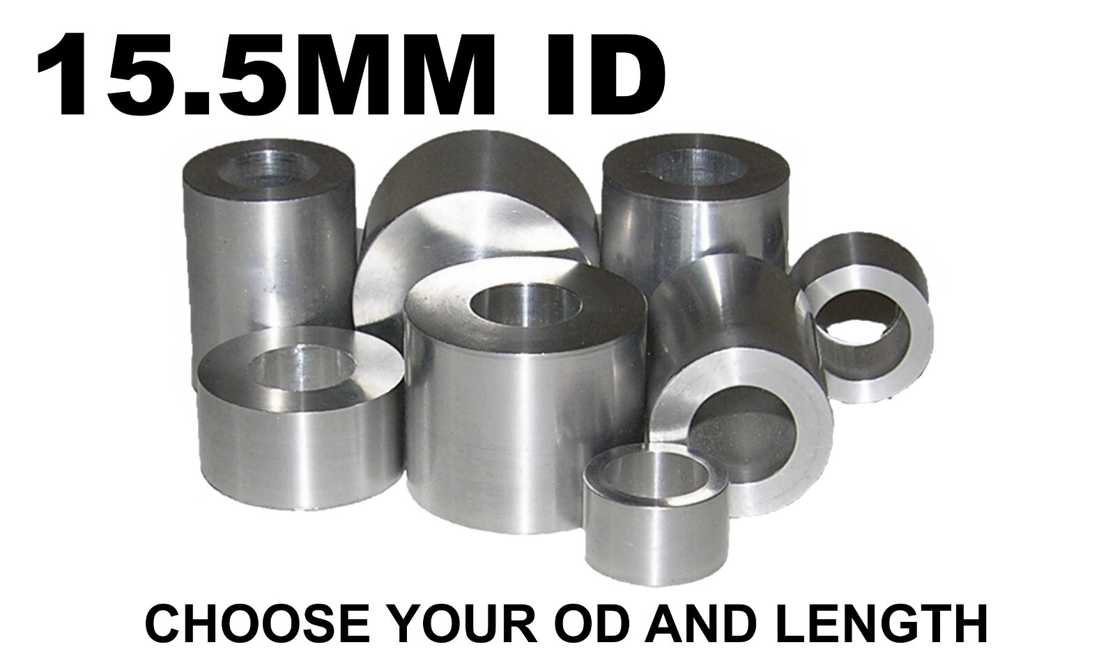 ALUMINUM 15.5MM ID X 31MM, 30MM, 29MM, 28MM, 27MM 26MM OR 25MM OD BUSHING SPACER