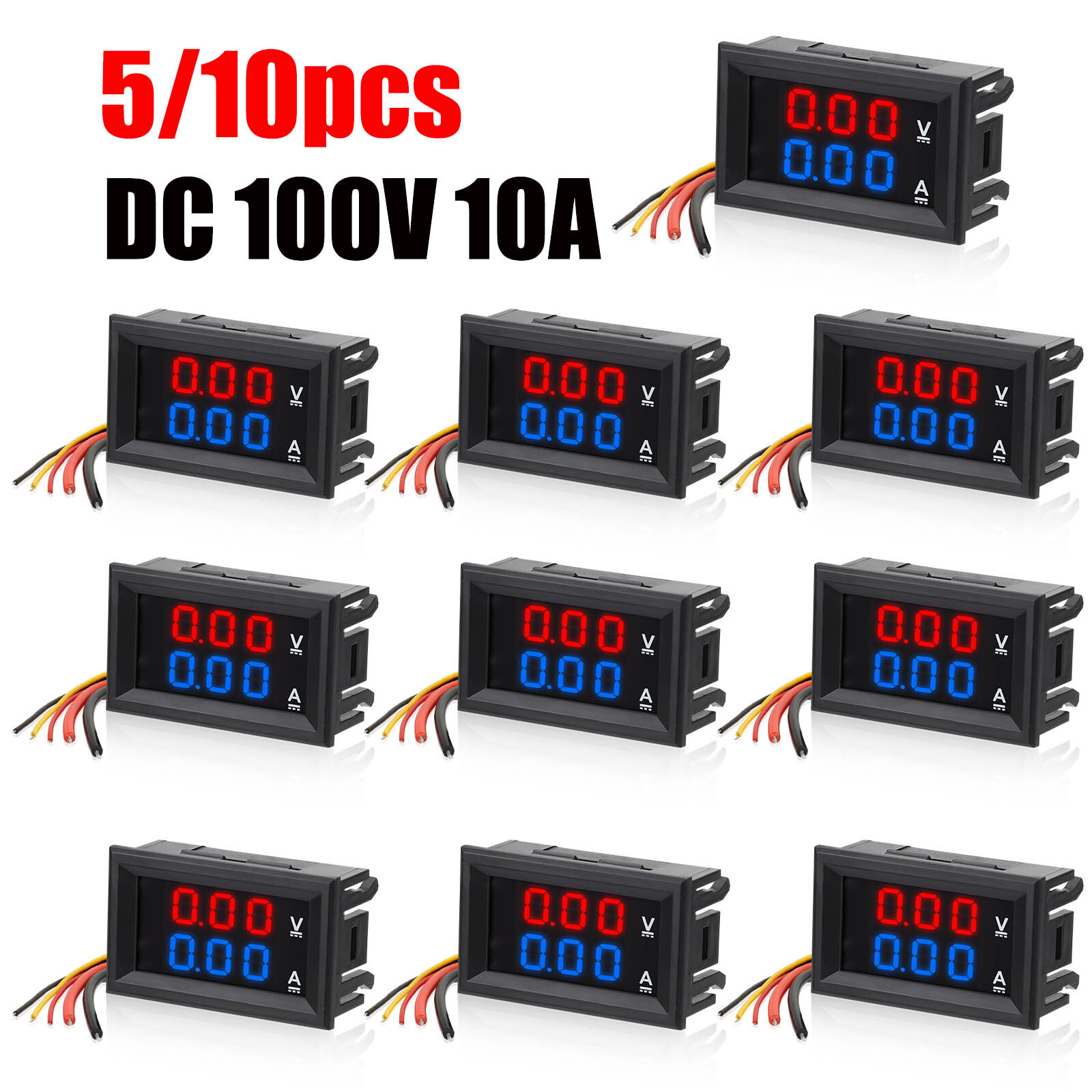 5/10pcs DC100V 10A Digital Voltmeter Ammeter LED Amp Volt Meter Current Gauge US