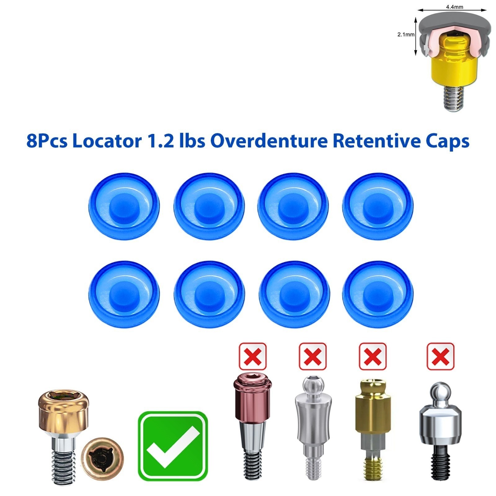 Dental Overdenture Locator Abutment Implant Retention Cap Standard Inserts Tool