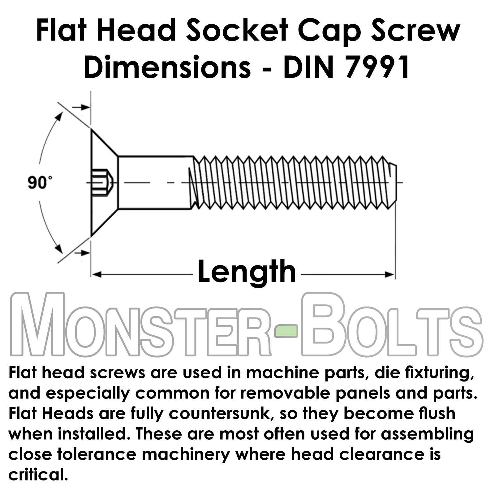 M8 Stainless Steel Flat Head Socket Cap Screws A2, Metric DIN 7991 1.25 Coarse