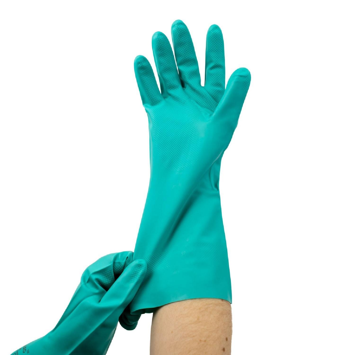 12 Pairs Green Chemical Resistant Diamond Textured Nitrile Gloves Industrial/2XL