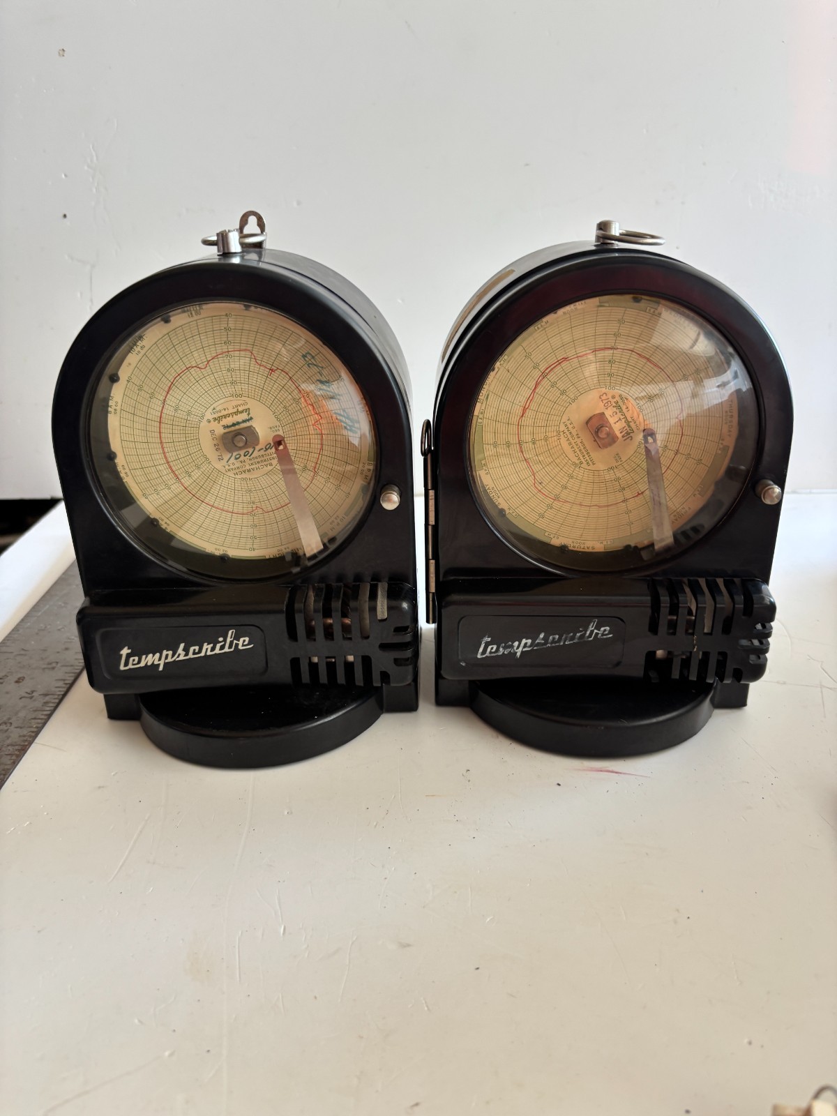 Two Mid-Century Tempscribe 24 hour Temperature Recorders – indoor and outdoor