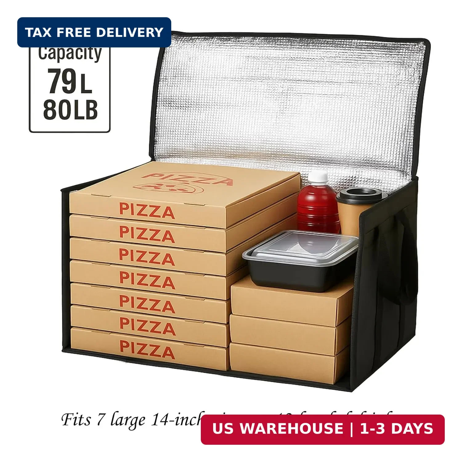 Bodaon 3-Pack Insulated Food Delivery Bag, XXXL Pizza Cooler Bags, Rideshare Del