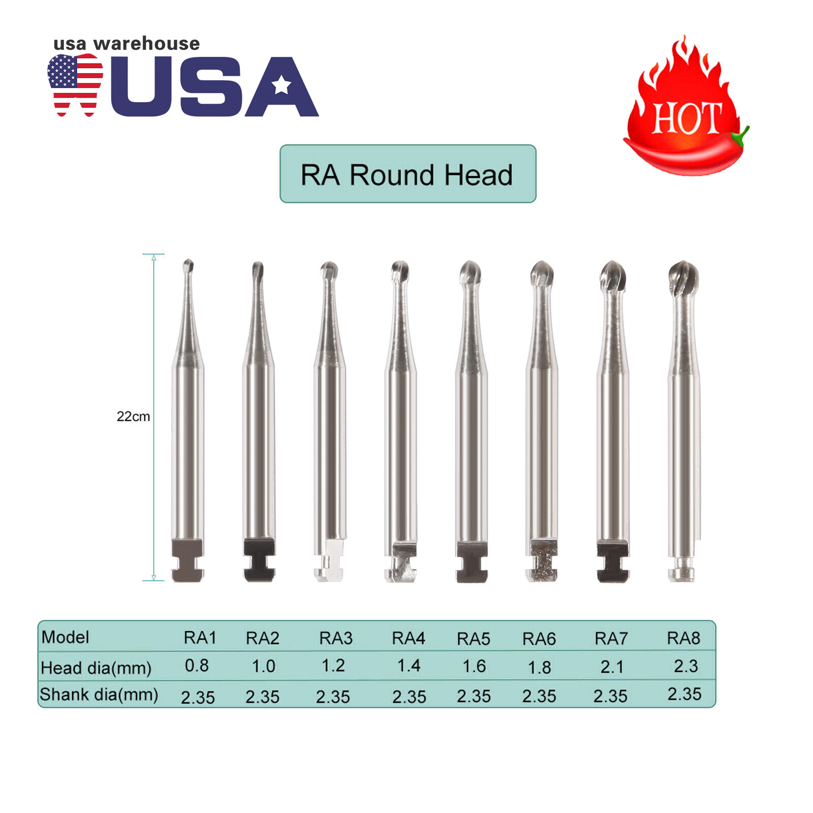 Dental Carbide Length Bur Latch Round Burs 1 2 3 4 5 6 7 8 fit Contra Angle