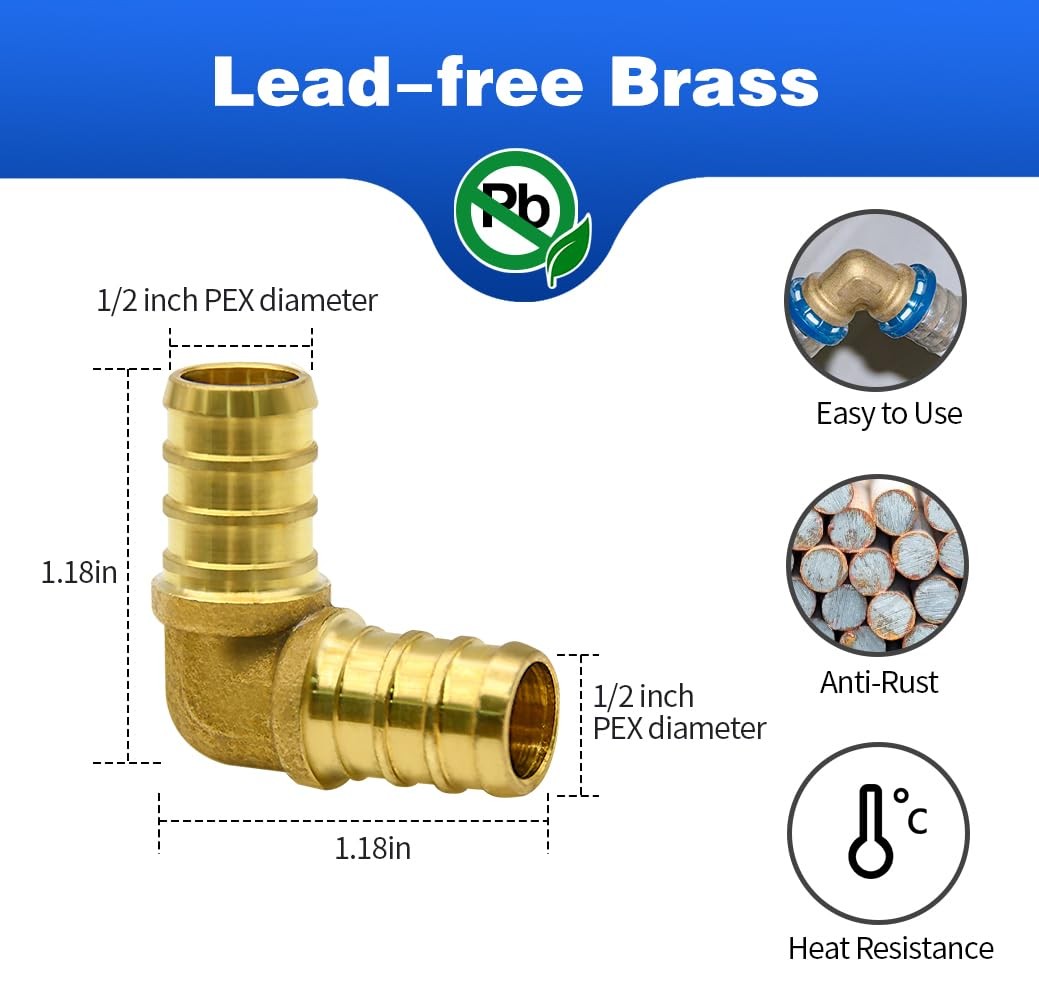 1/2″ PEX Brass Fittings 15pc Set Elbow Tee Coupling Crimp Fitting PEX Fittings