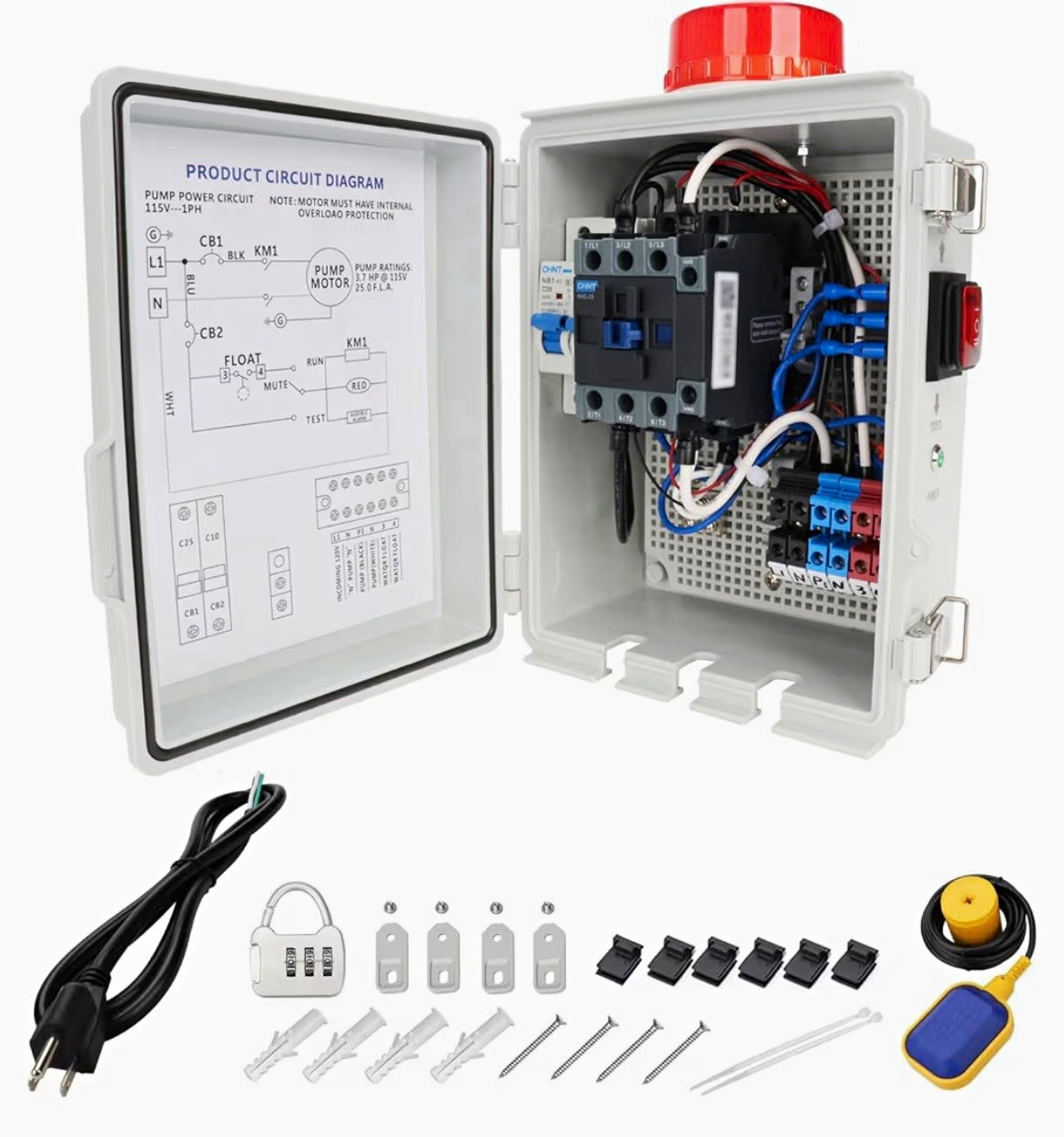 Waterproof Pump Control Enclosure Box 115V 25A 110dB Alarm Float UL Test