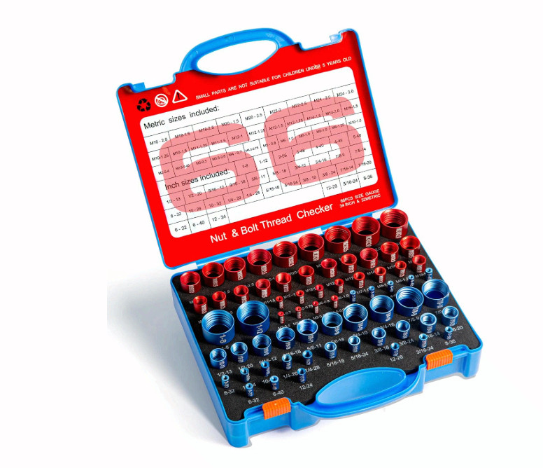 66 Nut Bolt Thread Checker Metric Standard Gauge Tool w/Storage Box