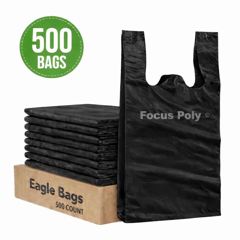 500ct Extra Large T-Shirt Bags 15x7x27 – Heavy Duty Black Plastic Bags Large NEW