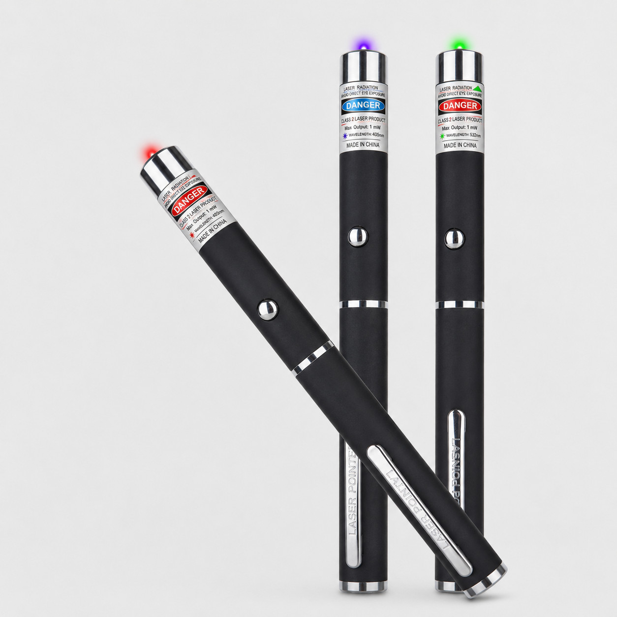 3 Pack Class II Presentation Laser Pointer Pens Red Green Violet 1mW AAA