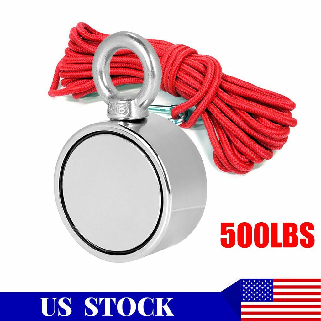 500LBS Fishing Magnet Kit Pull Force Strong Neodymium Rare Earth /Rope Carabiner