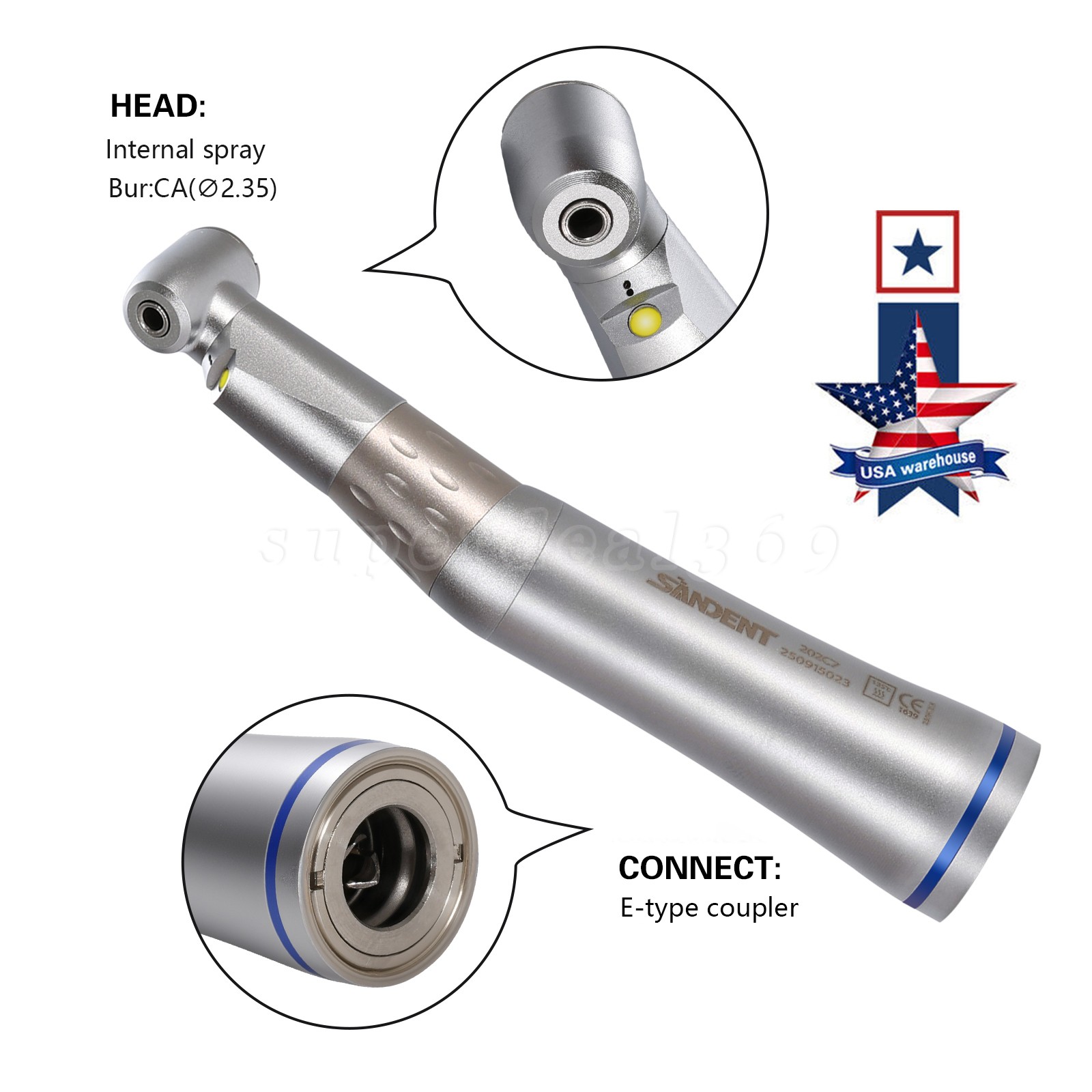 SANDENT Dental LED E-generator Internal Spray Contra Angle Slow Speed Handpiece