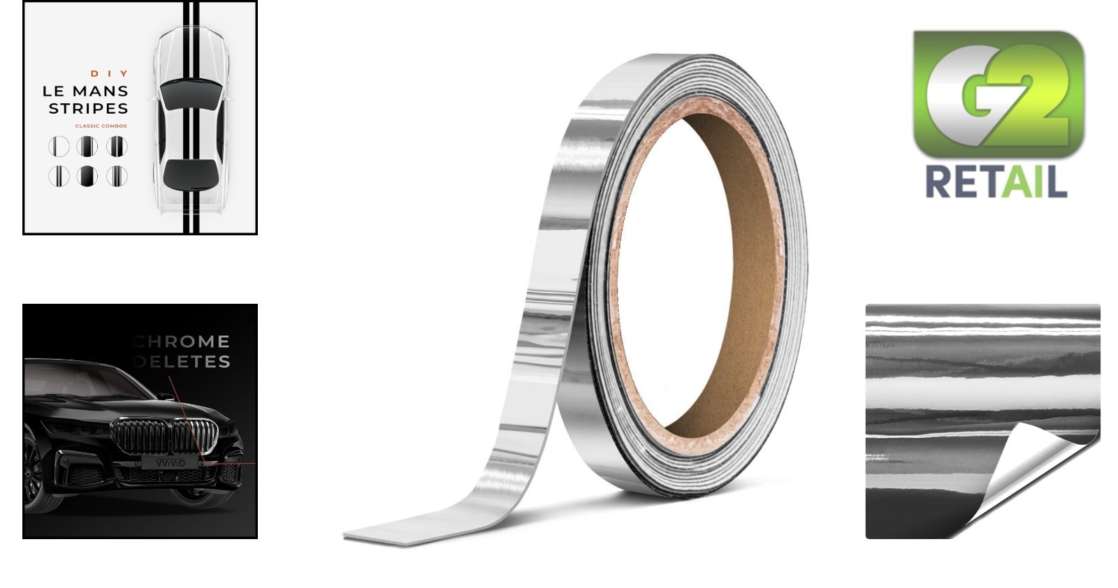 Gloss Silver Chrome Vinyl Adhesive Tape – 1/4″ x 30ft, Waterproof & Removable