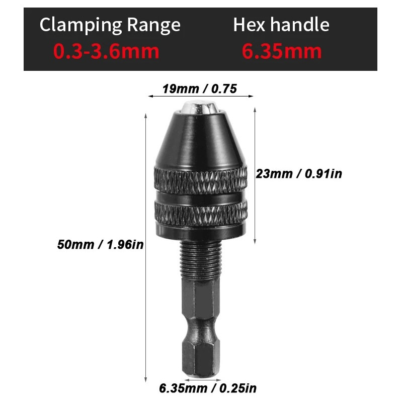 1PC 0.3–8mm Mini Keyless Drill Chuck Adapter: 1/4″ Hex Shank Collet Converter
