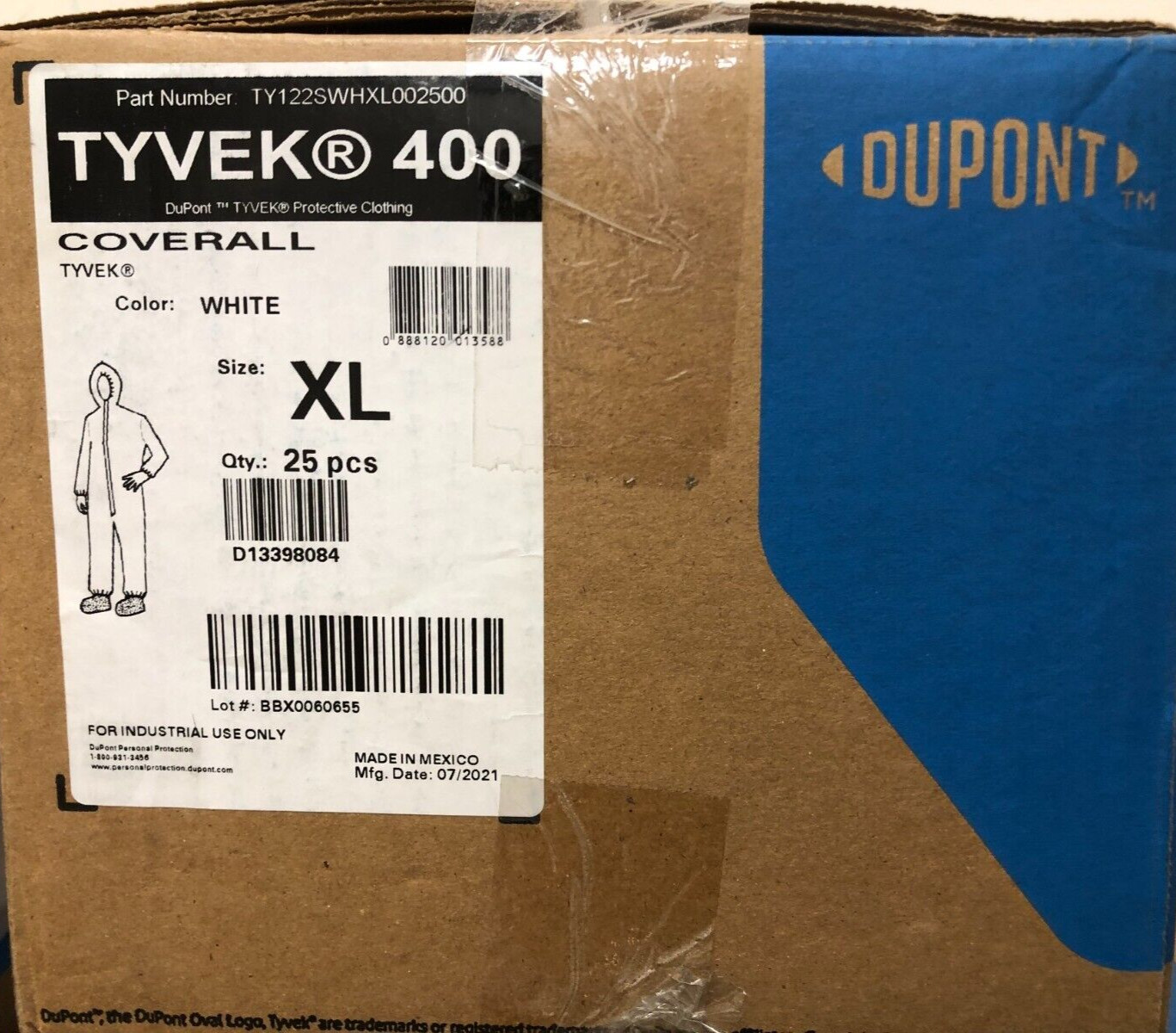 DuPont Tyvek 400 Disposable Coverall W/ Open Wrists & Ankle, White, XL, 25 pcs