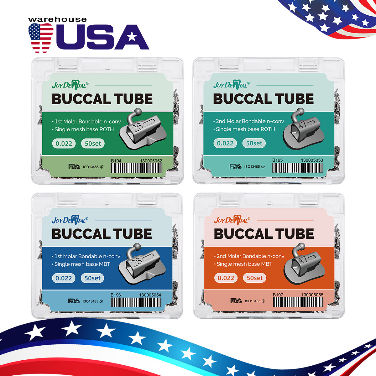 US Dental Ortho Buccal Tubes 1st 2nd Molar MBT Roth .022 Bondable Mesh Base