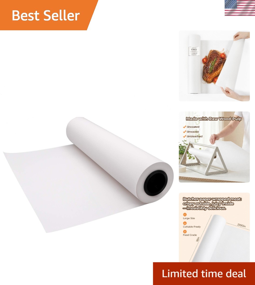 All-Purpose White Kraft Butcher Paper – 18 Inch x 176 Feet for Sublimation & BBQ