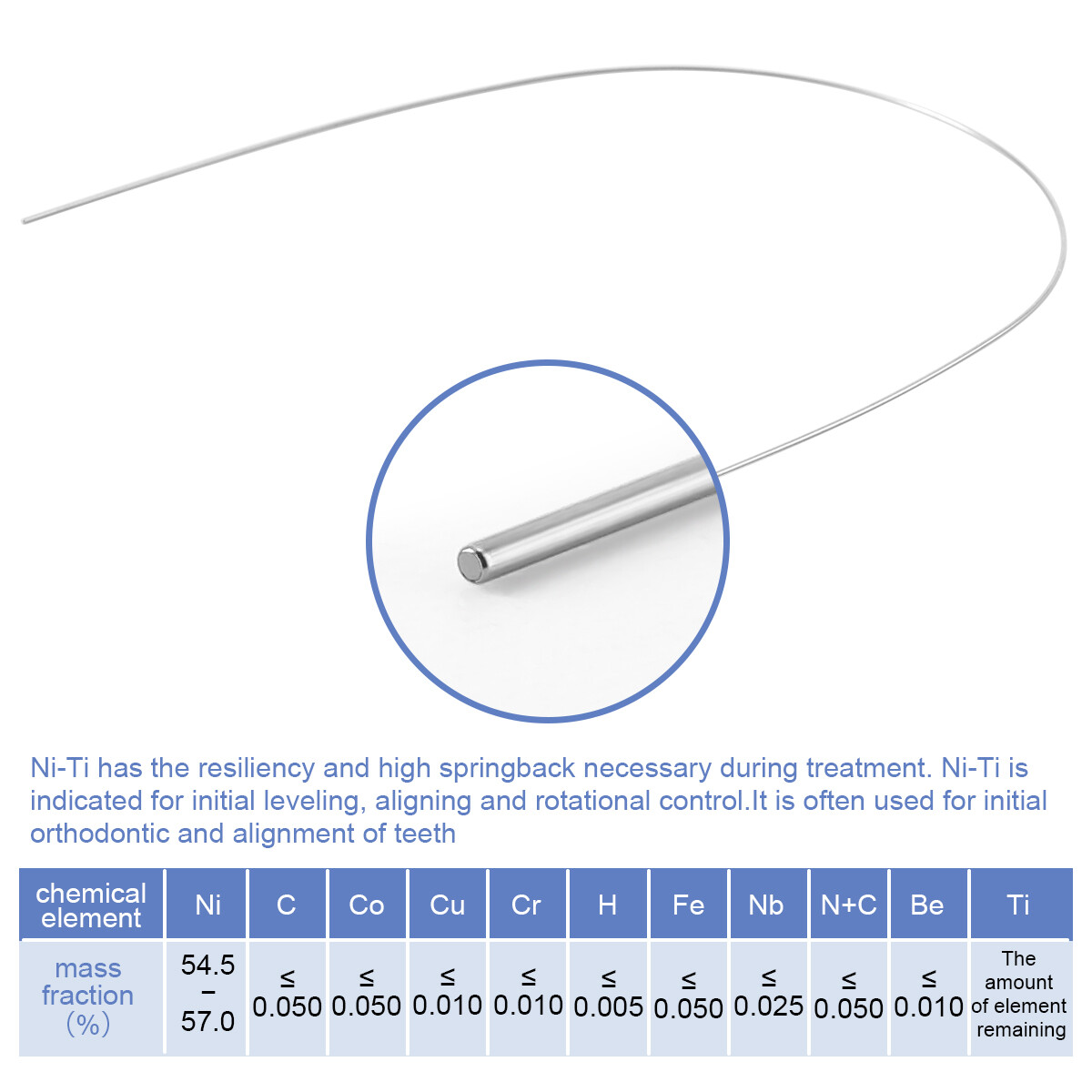 (USA) Dental Orthodontic Niti Super Elastic Arch Wire Round Nature Form 012-020