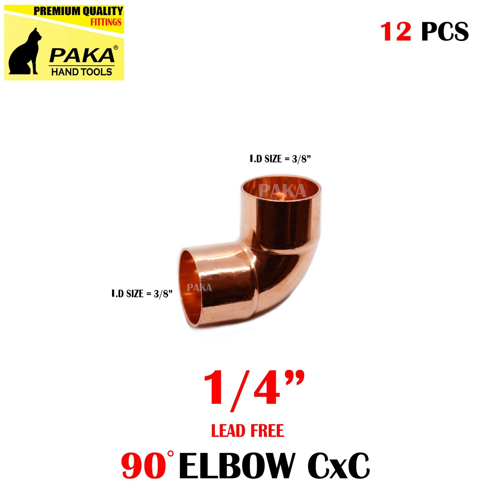 [12-Pack] 1/4″ Copper 90-Degree Elbow Fitting CxC, Certified Lead Free