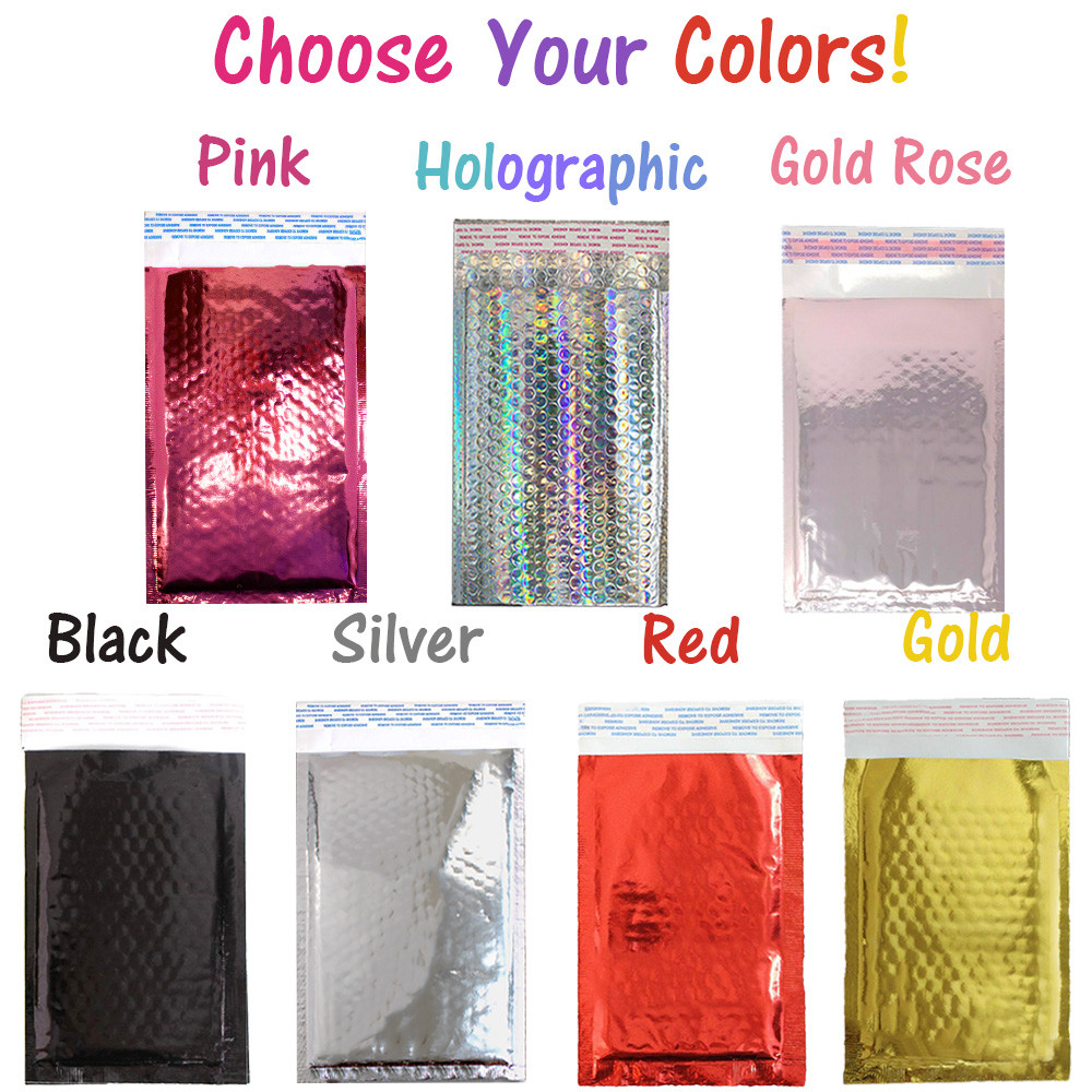 5×9 Reflective Metallic Bubble Mailers, Padded Shipping Mailing Glossy Envelopes