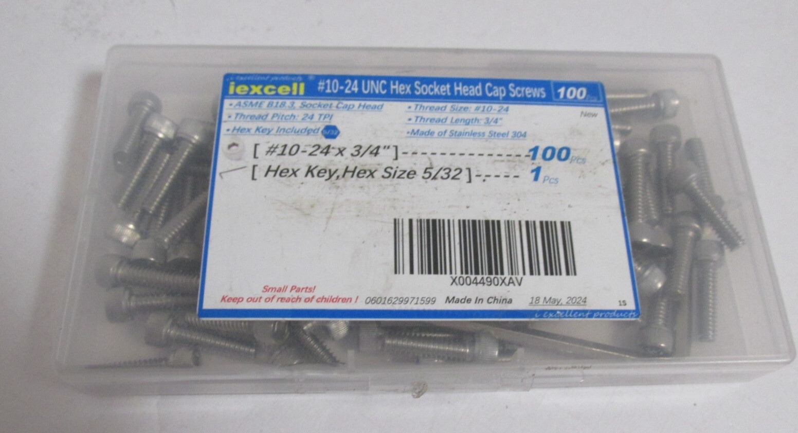 NEW iexcell #10-24 x 3/4″ UNC Hex Socket Head Cap Screws Box of 100 pcs.