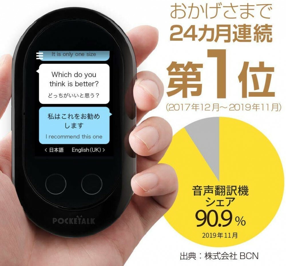 NEW POCKETALK_W Translator Global Communication eSIM (2years) 74 Languages Black