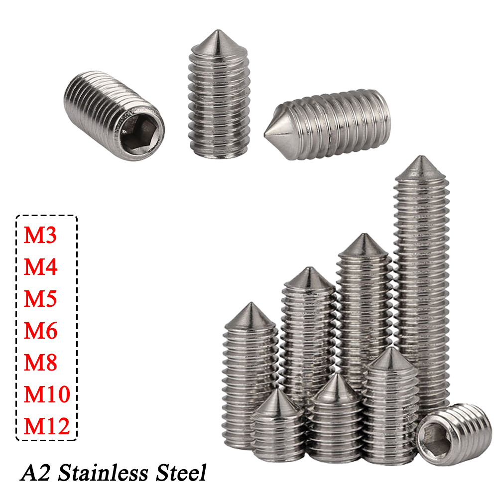 Allen Socket Set Screws Cone Point Grub Screws M3-M12 DIN 914 Stainless Steel A2