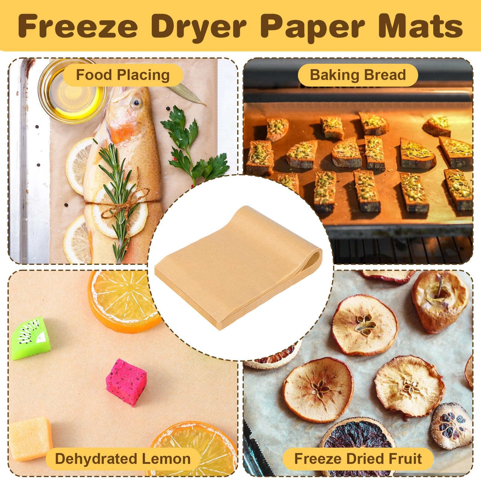 350 Pcs Parchment Paper Sheets for Harvest Right Freeze 17.3 x 6.9in, Brown