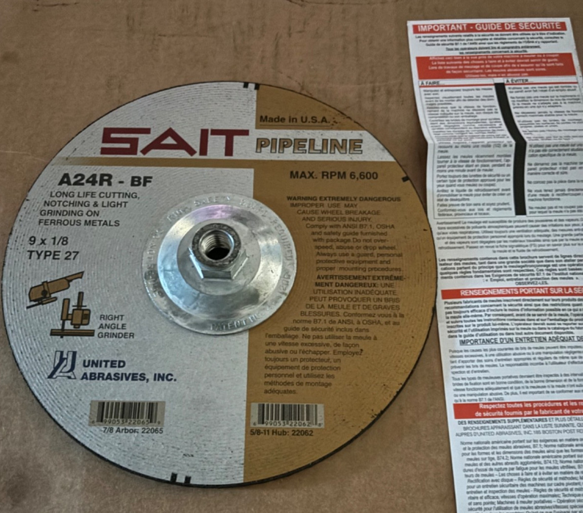 SAIT | 22062 | Cut-Off & Grinding Wheel Type 27 | 9″ X 1/8″ X 5/8″-11 | 10 PACK