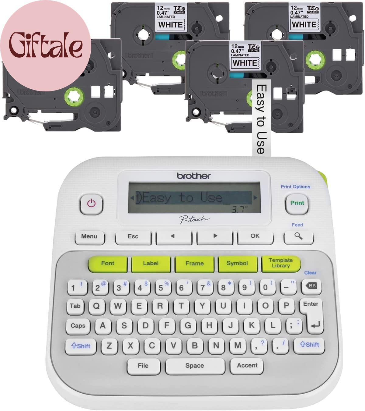 P-Touch, PTD210, Easy-To-Use Label Maker Bundle (4 Label Tapes Included), White,