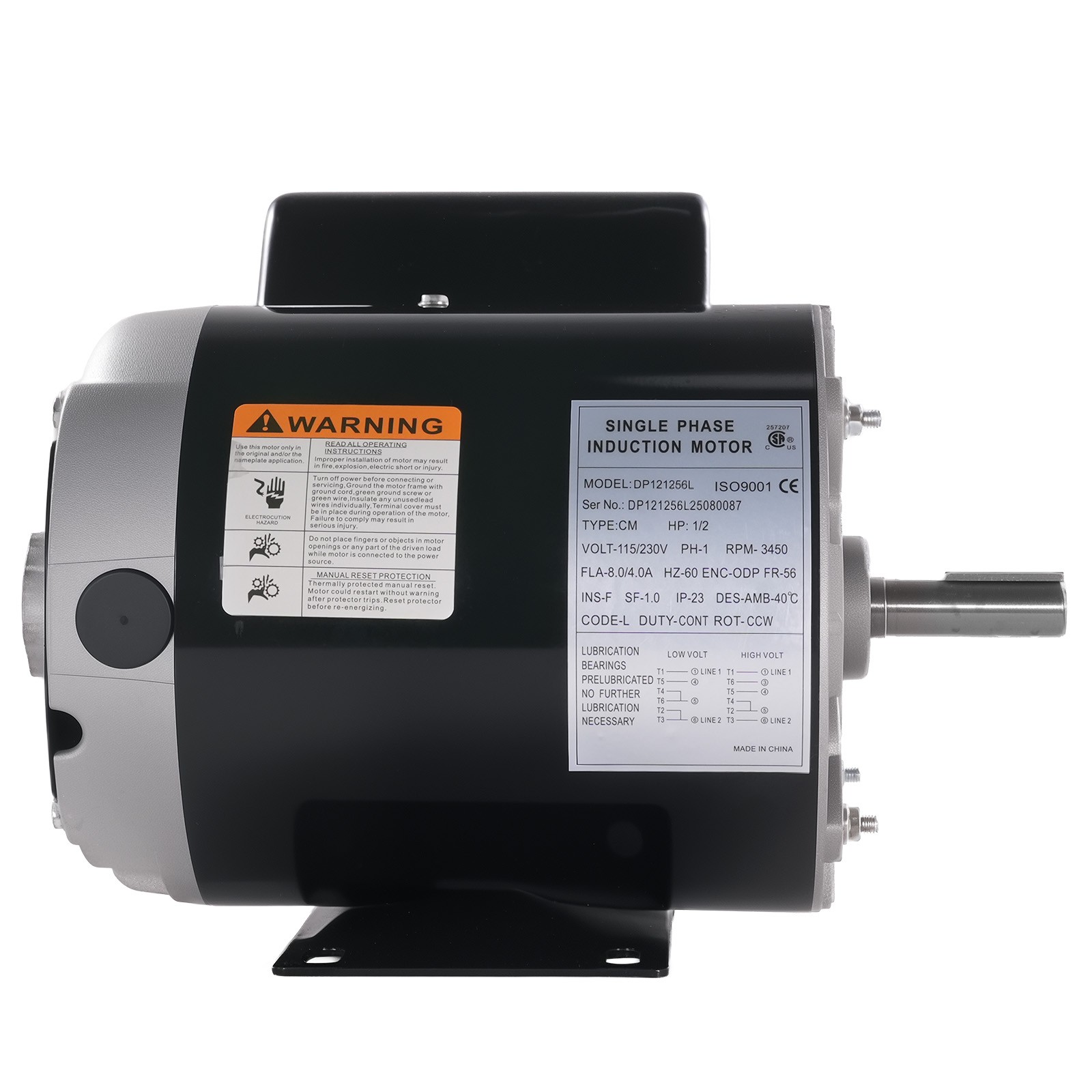 0.5HP/1HP/2HP Electric Motor 3450 RPM Single Phase AC Motor 5/8″ Keyed Shaft CCW