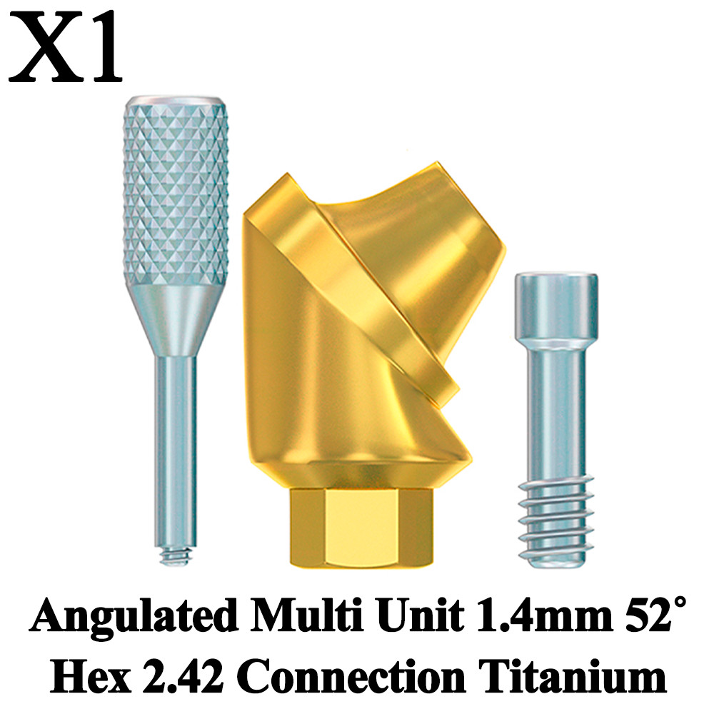 1x Dental Angulated Multi Unit 1.4mm 52° Hex 2.42 Connection Titanium Fixture