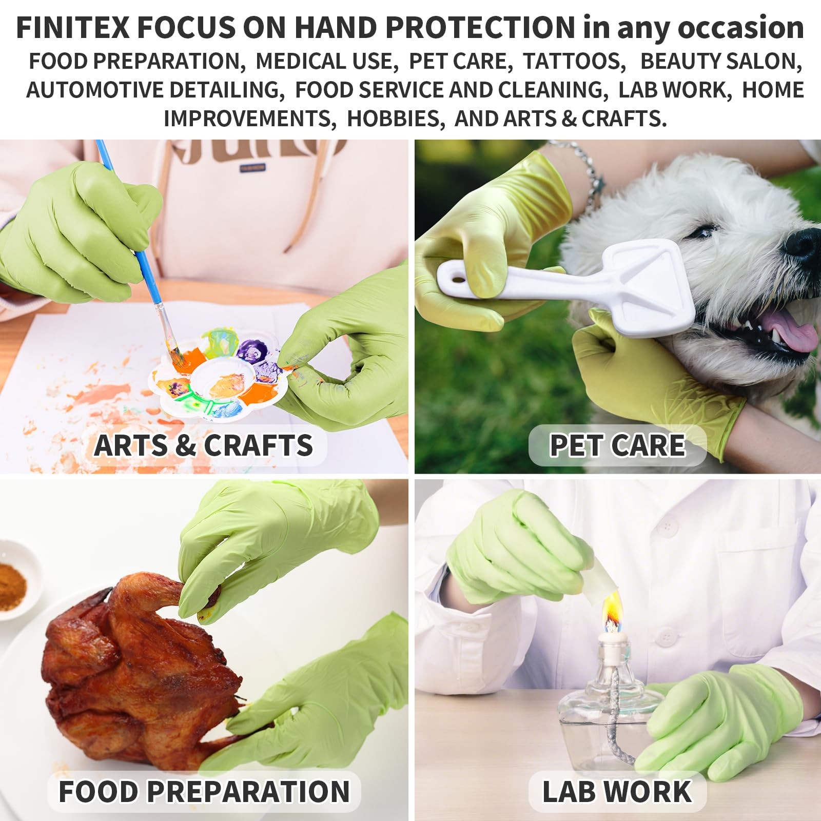 FINITEX Nitrile Disposable Latex-Free Gloves – Small, Green (Medium 100)