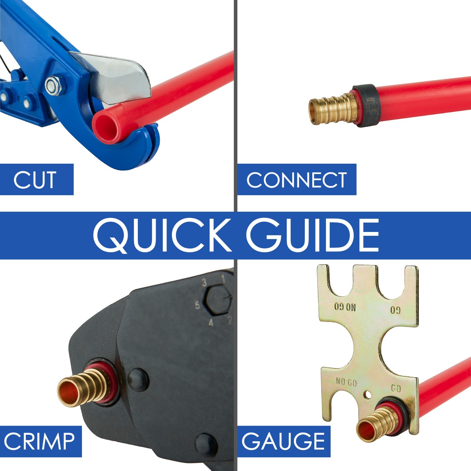 EFIELD Angle Head PEX Crimping Tool for 1/2″ & 3/4″ PEX Copper Rings w/h Cutters