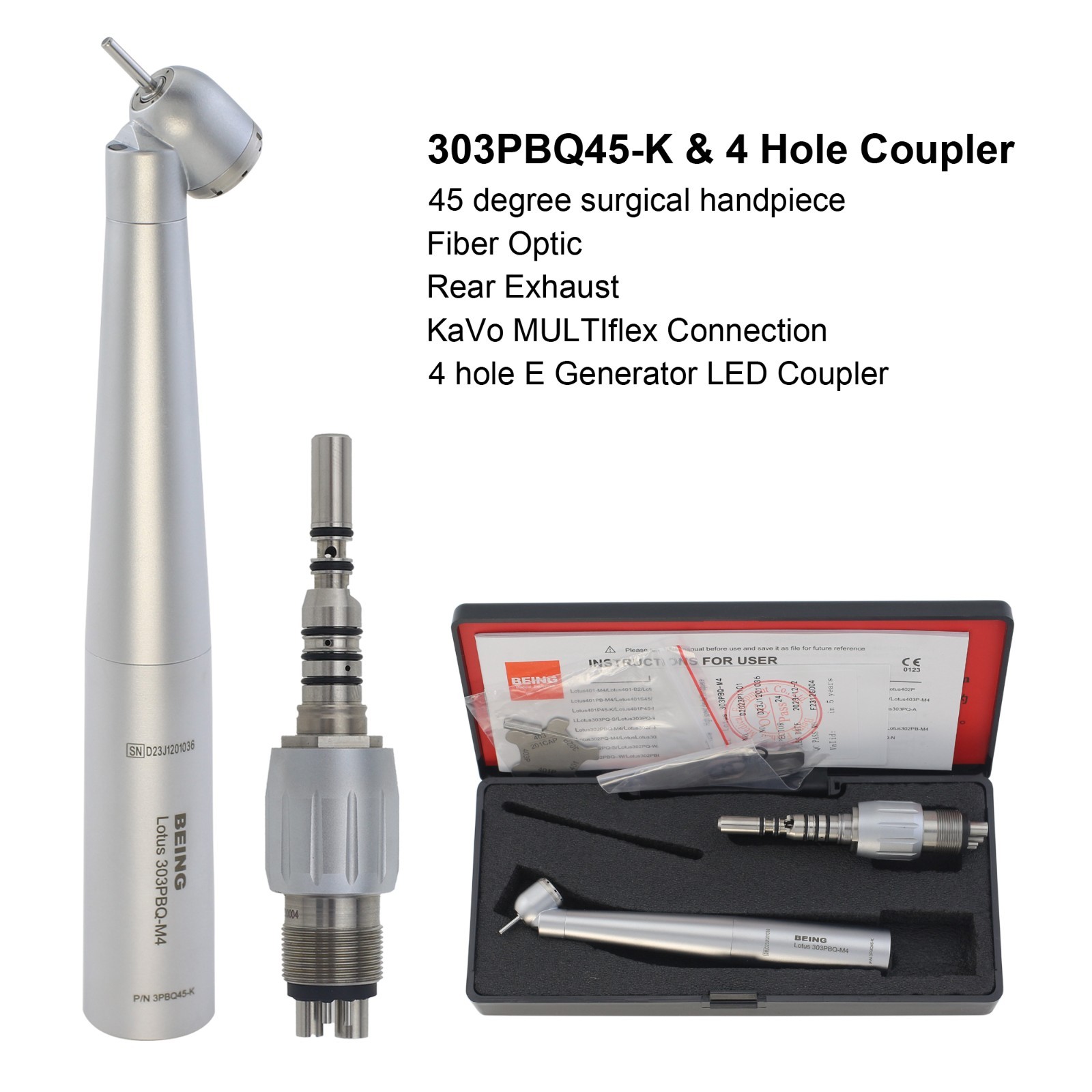 BEING Dental 45° Angle Surgical Handpiece LED For KaVo NSK Coupler 4 Hole 6 Pin