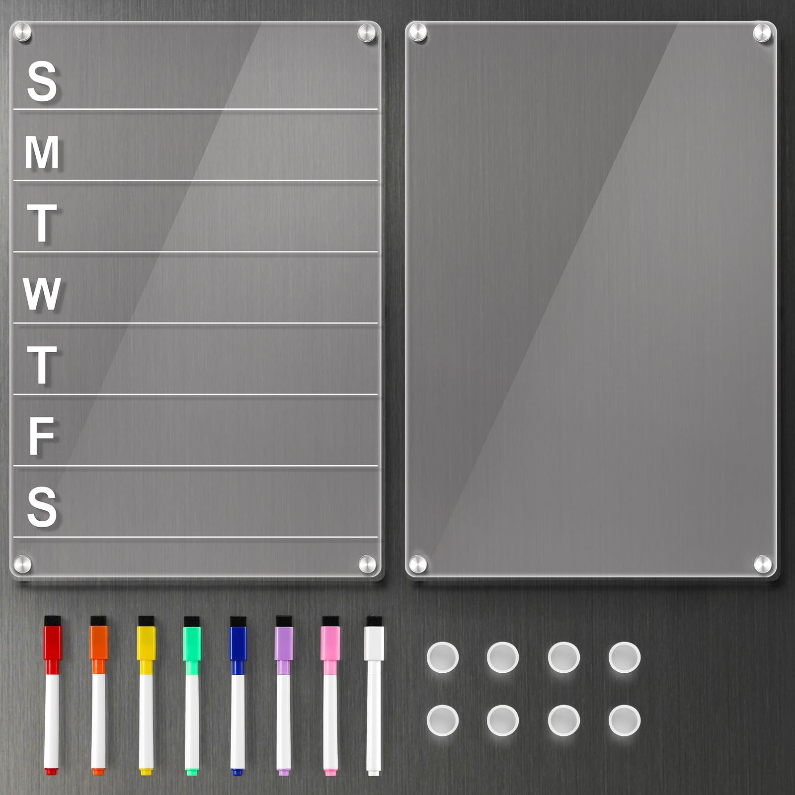 2 Pack 12”*8” Acrylic Magnetic Planning Board Set, Clear 12×8 inches,
