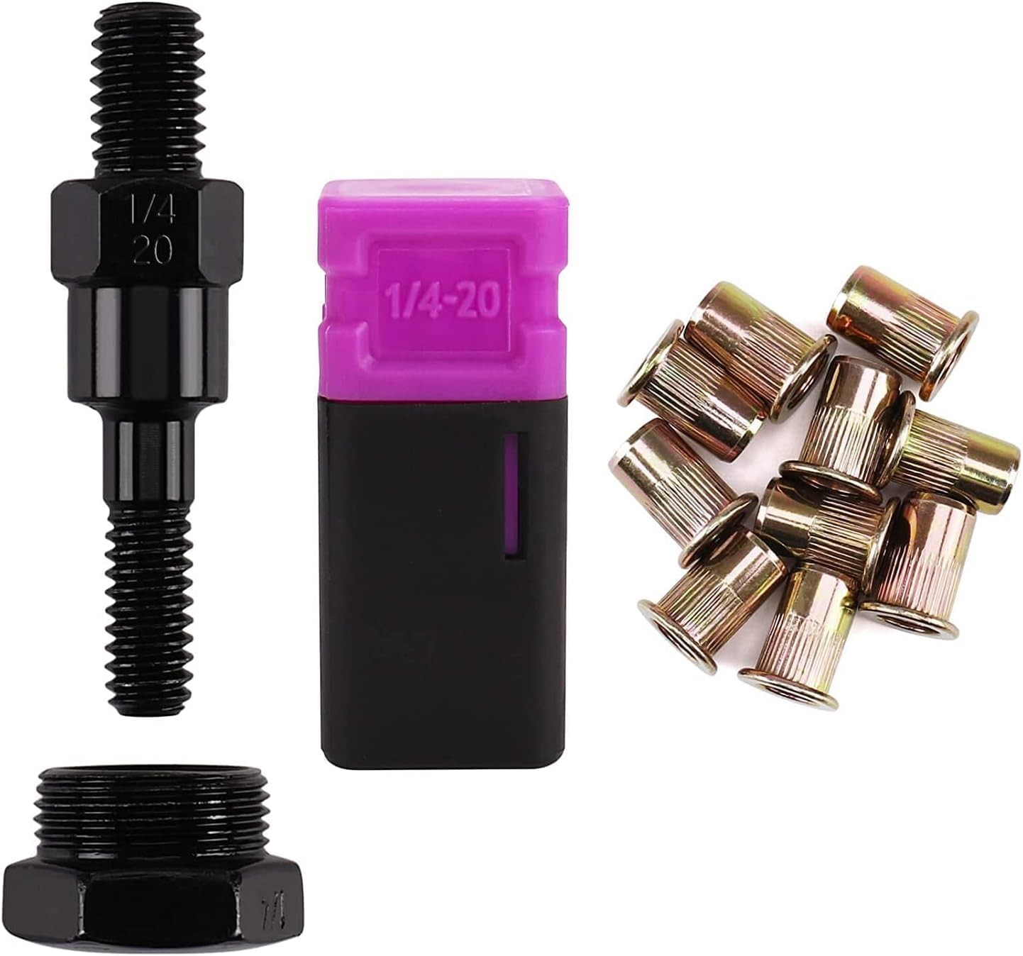 Rivet Nut Tool Mandrel 1/4-20 and 10 Rivet Nuts, Rivet Tool Set Spare Part, N…