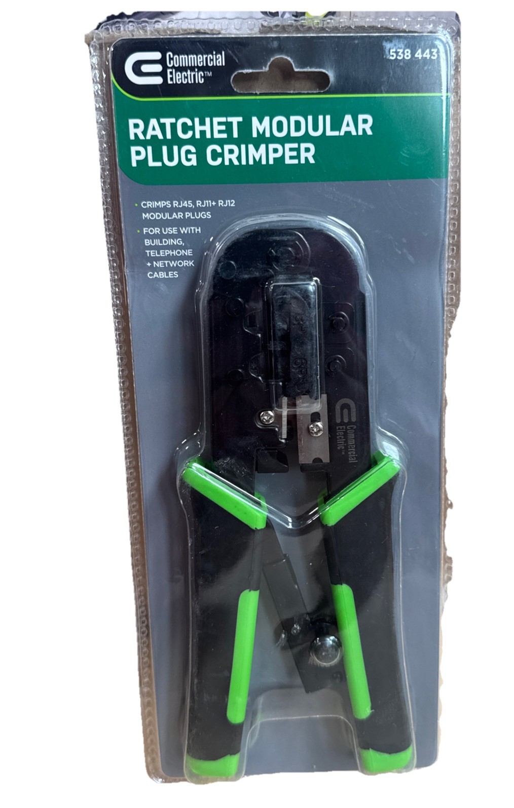 Ratcheting Modular Plug Crimper RJ-45 RJ-11 RJ-12 538443 Commercial Electric New