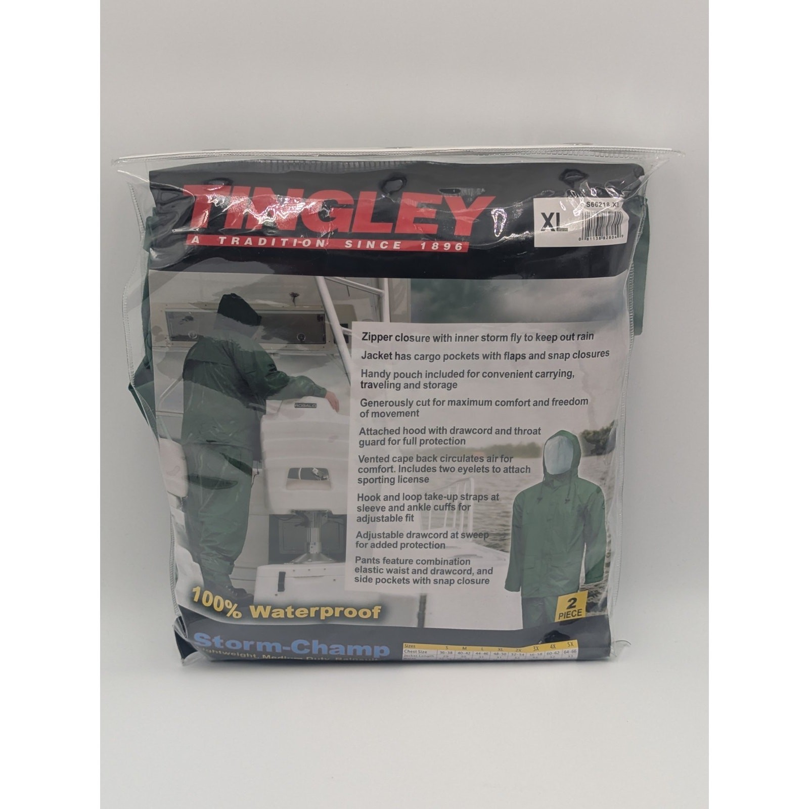 Tingley Storm-Champ SiE XL 2 Piece 100% Waterproof Rain Suit Green New